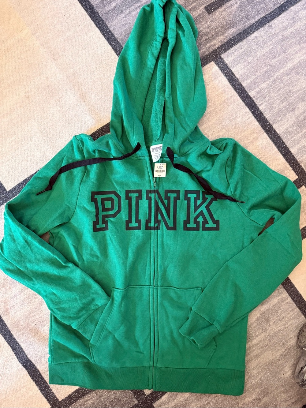 NWT Victoria's Secret PINK Kelly Green Full Zip Hoodie Varsity Logo
